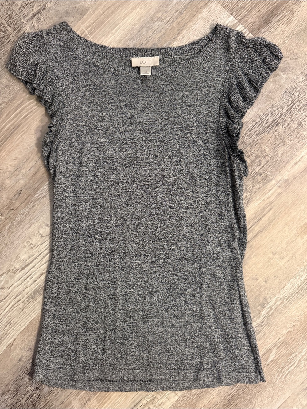 LOFT Heather Gray Ruffle Cap Sleeve Knit Top